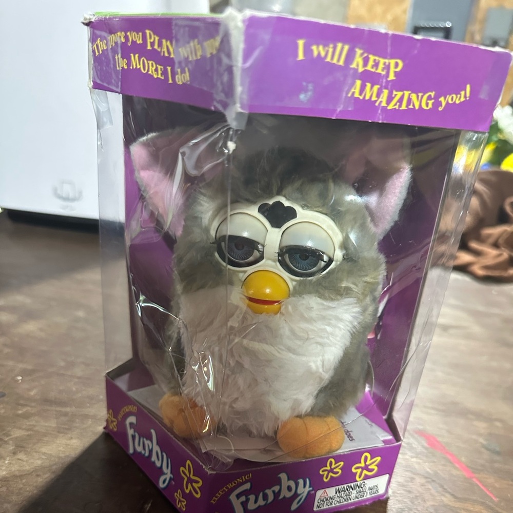 Furby Interactive Toy with Gray and White Fur